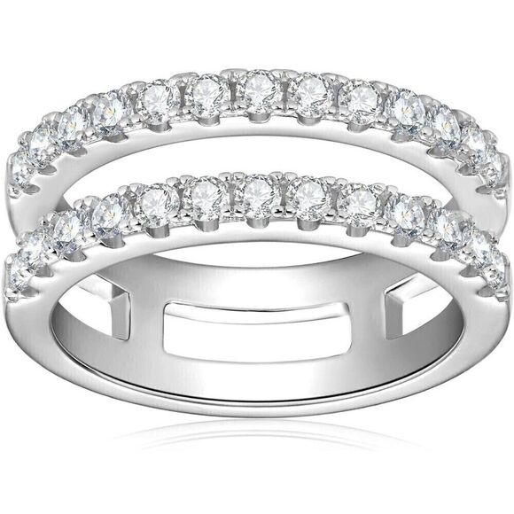 GRA Moissanite Diamond Wedding Ring Enhancer Double Row Band Brilliant Size 10 - Picture 6 of 12